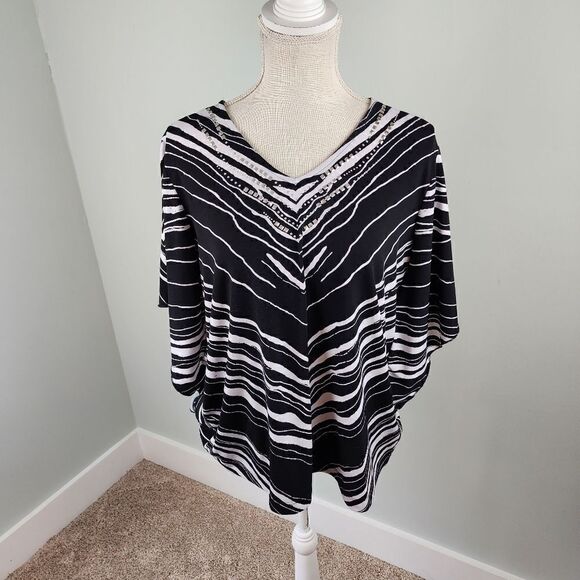 ALLISON DALEY WOMEN'S V NECK BAT WING SLEEVE TOP SIZE LARGE PETITE - Picture 1 of 8